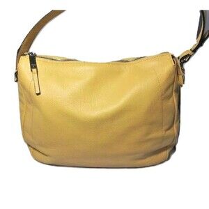 T. Tahari Leather Hobo Shoulder Bag Yellow Handbag Medium Size